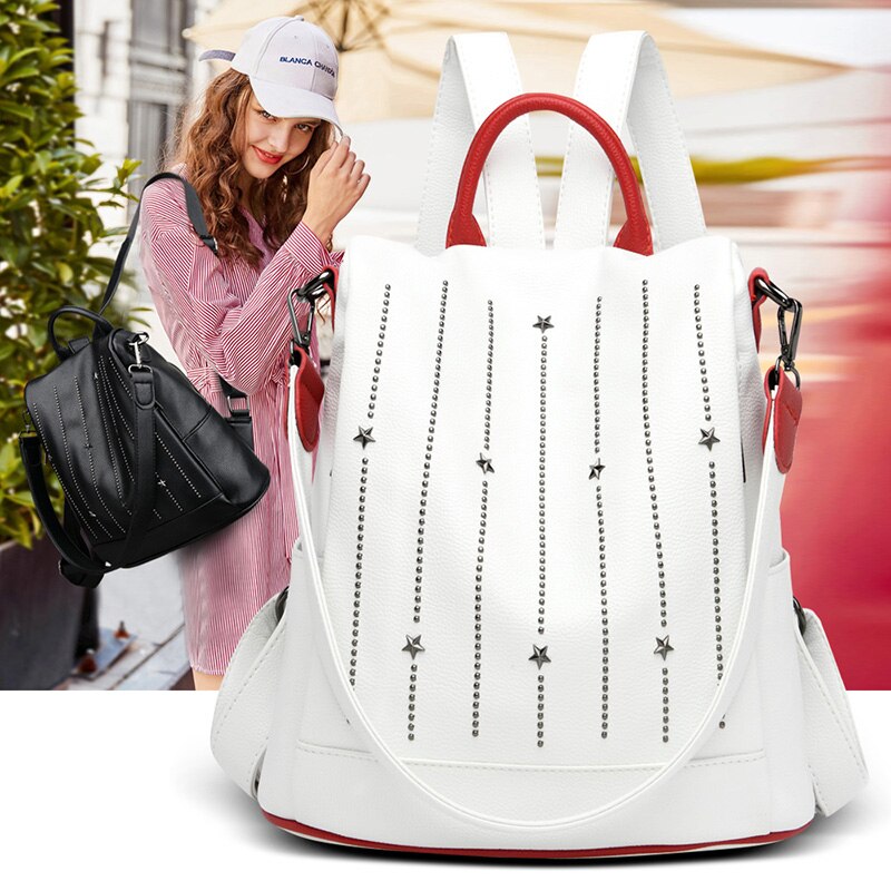 Fashion Star Backpacks For Girls Anti Theft Backpack Women Soft Leather Backpacks Large Capacity School Bags For Teenage Girls - Executive-Skincare