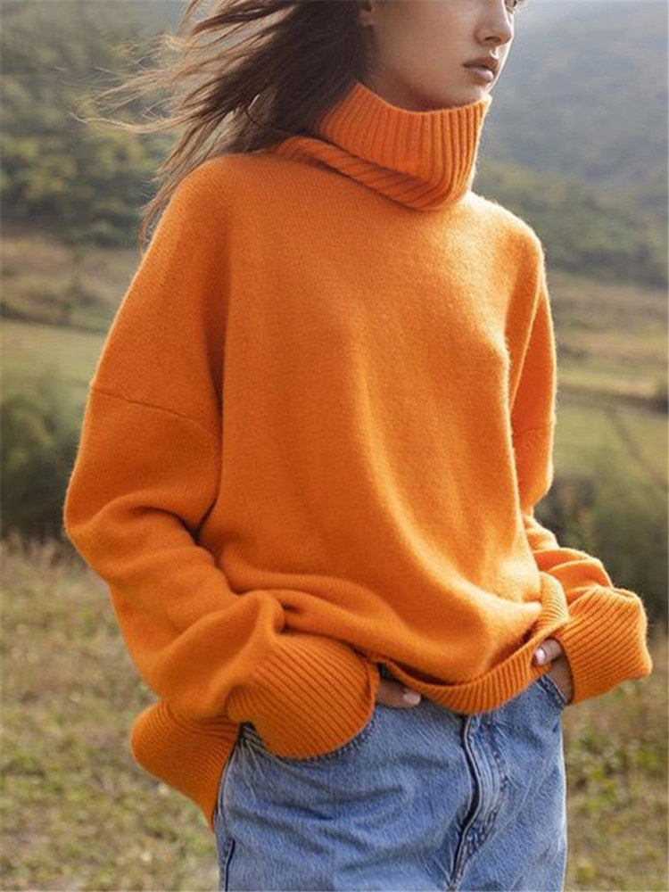 WYWM Turtle Neck Cashmere Sweater Women Korean Style Loose Warm Knitted Pullover 2021 Winter Outwear Lazy Oaf Female Jumpers - Executive-Skincare