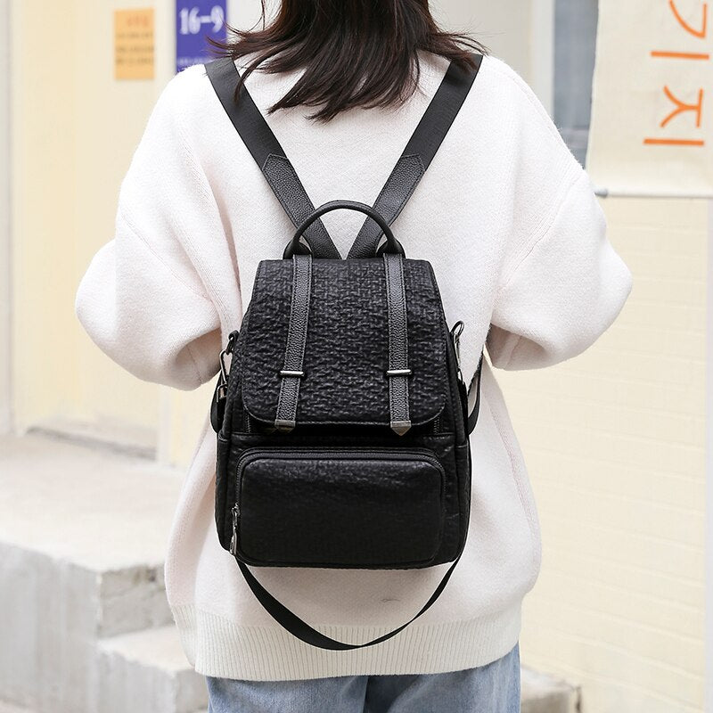 Vintage Backpack Female Leather Bag Women&#39;s Backpack Fashion School Bag for Girls High Quality Leisure Shoulder Bag Sac A Dos - Executive-Skincare