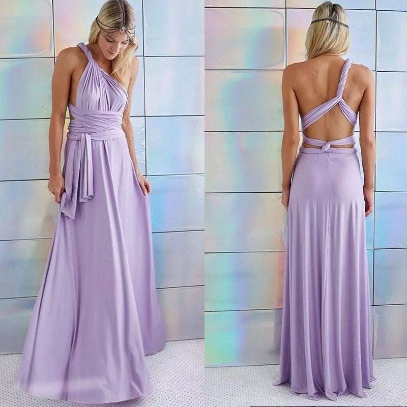 Formal Dress Women Elegant Evening Long Deep V Halter Dress Convertible Multi Way Wrap Maxi Grecian Dresses Wedding Party Dress - Executive-Skincare