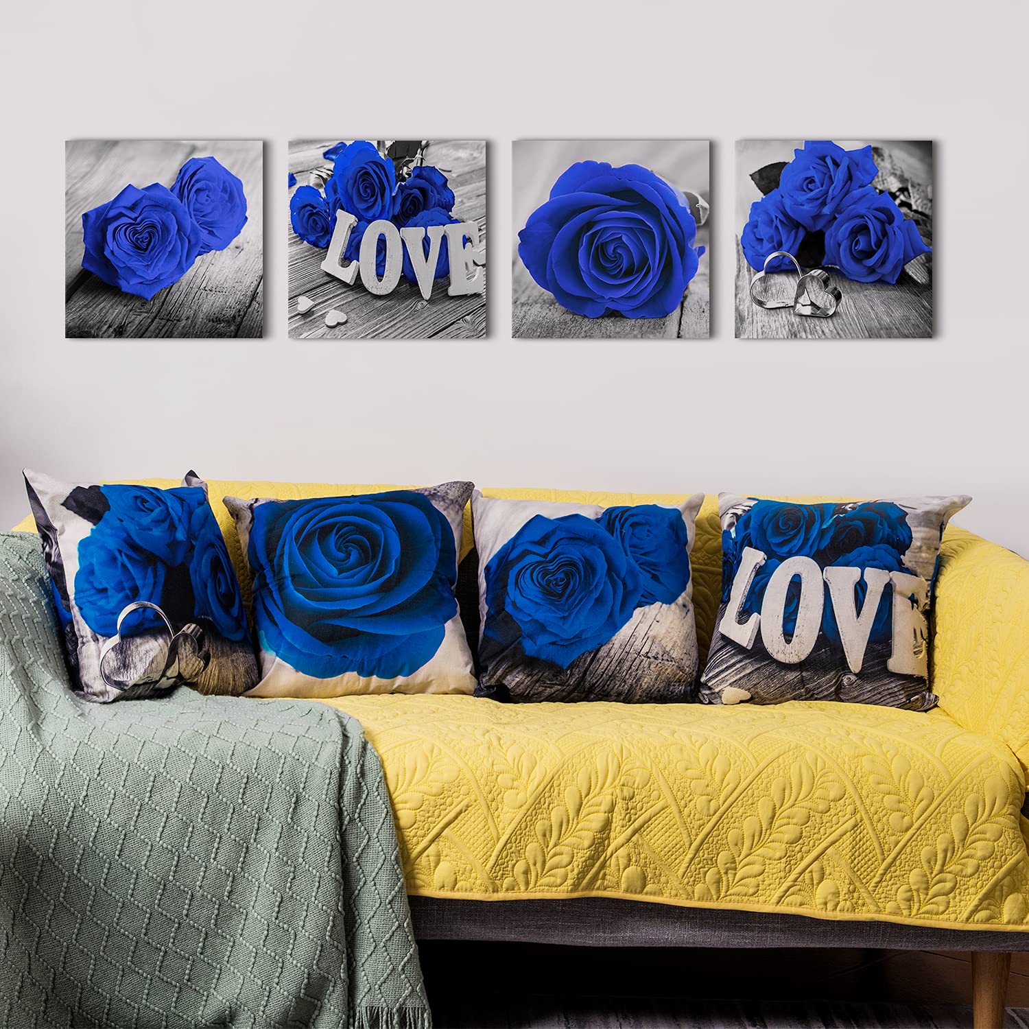 Blue Rose Linen Pillowcase 40*40 Living Room Sofa Cushion Cover 60*60 Home Decoration Pillowcase Valentine&#39;s Day Gift - Executive-Skincare