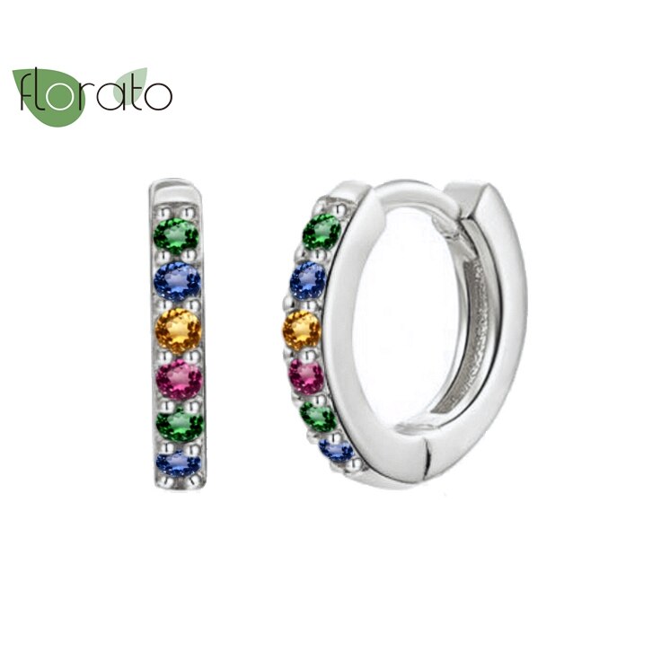 Vibrant Multicolour CZ Crystal Hoop Earrings in 925 Sterling Silver - Luxurious Gift for Her