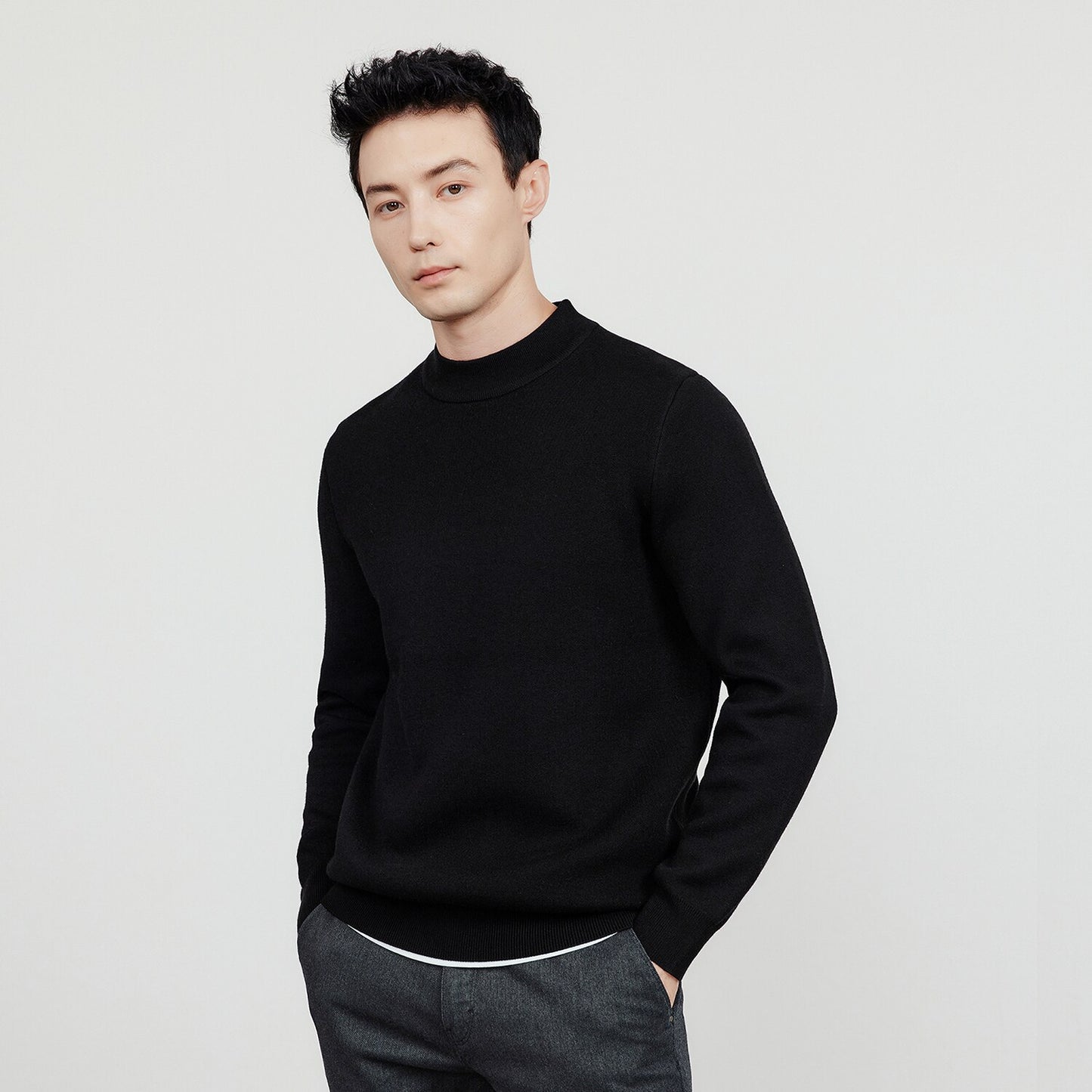 KUEGOU 2022 Autumn Winter New Solid color Men Sweater Mock-Neck Thick Fleece Fashion High Quality Warm Knitting Pullovers JR05 - Executive-Skincare