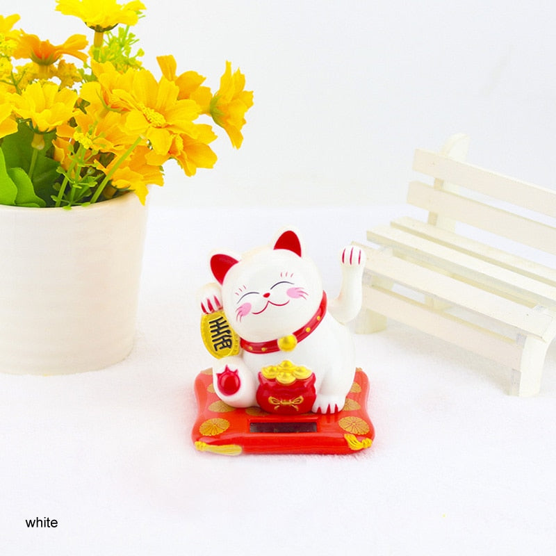 Chinese Lucky Wealth Waving Cat Gold Waving Hand Cat Home Decor Welcome Waving Cat Sculpture Statue Decor Car Ornament - Executive-Skincare