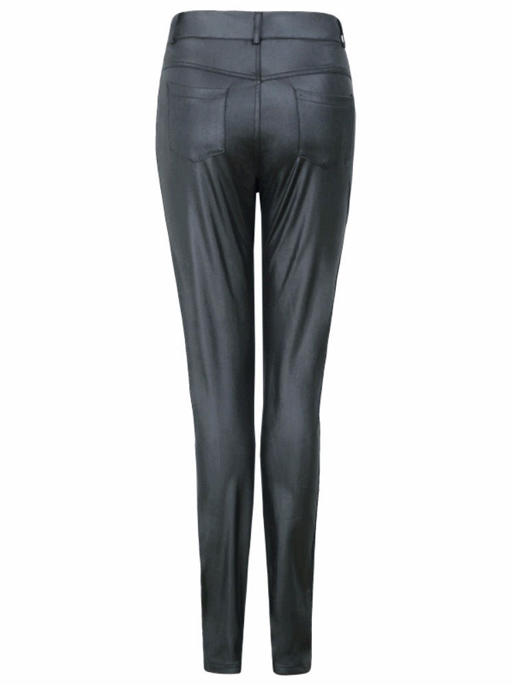 Summer Black Fake PU Leather Pant Women High Waist Elasticity Slim Push Up Casual Skinny Thin Pencil Trousers Ladies  oversized - Executive-Skincare