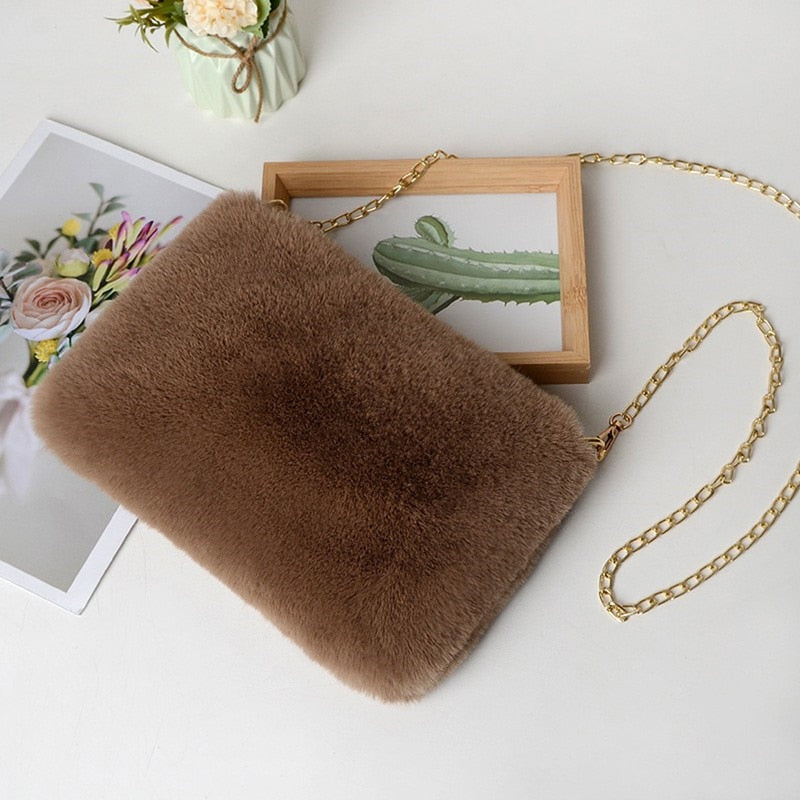 New Lady Girl Pretty Cute Faux Rabbit Fur Handbag Shoulder Messenger Bag Tote Fashion Women Long Fur Grass Handbag Messenger Bag - Executive-Skincare