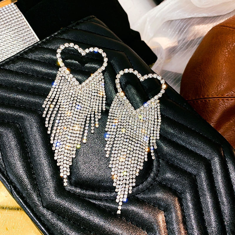 New Long Crystal Tassel Drop Earrings for Women Rhinestone Shiny Hanging Dangle Earrings Wedding Party Jewelry Gift 2022 - Executive-Skincare