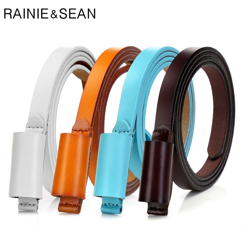 RAINIE SEAN Thin Real Leather Women Belt Korean Casual Ladies Knot Belts for Dresses Autumn Camel Self Tie Strap Accessories - Executive-Skincare