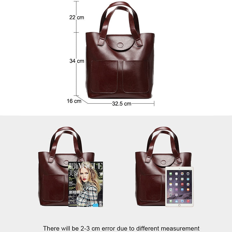 100% Genuine Leather Ladies Bag Big Capacity Women Patent Cow Leather Handbags Female Tote Hand Bags Female Shoulder Bag Vintage - Executive-Skincare