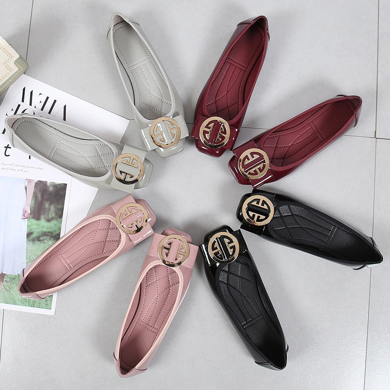 Women Fashion Casual Comfortable Flats Single Shoes Square Toe PU Leather Loafers Female Ballet Girls Cute Golden Large size 43 - Executive-Skincare