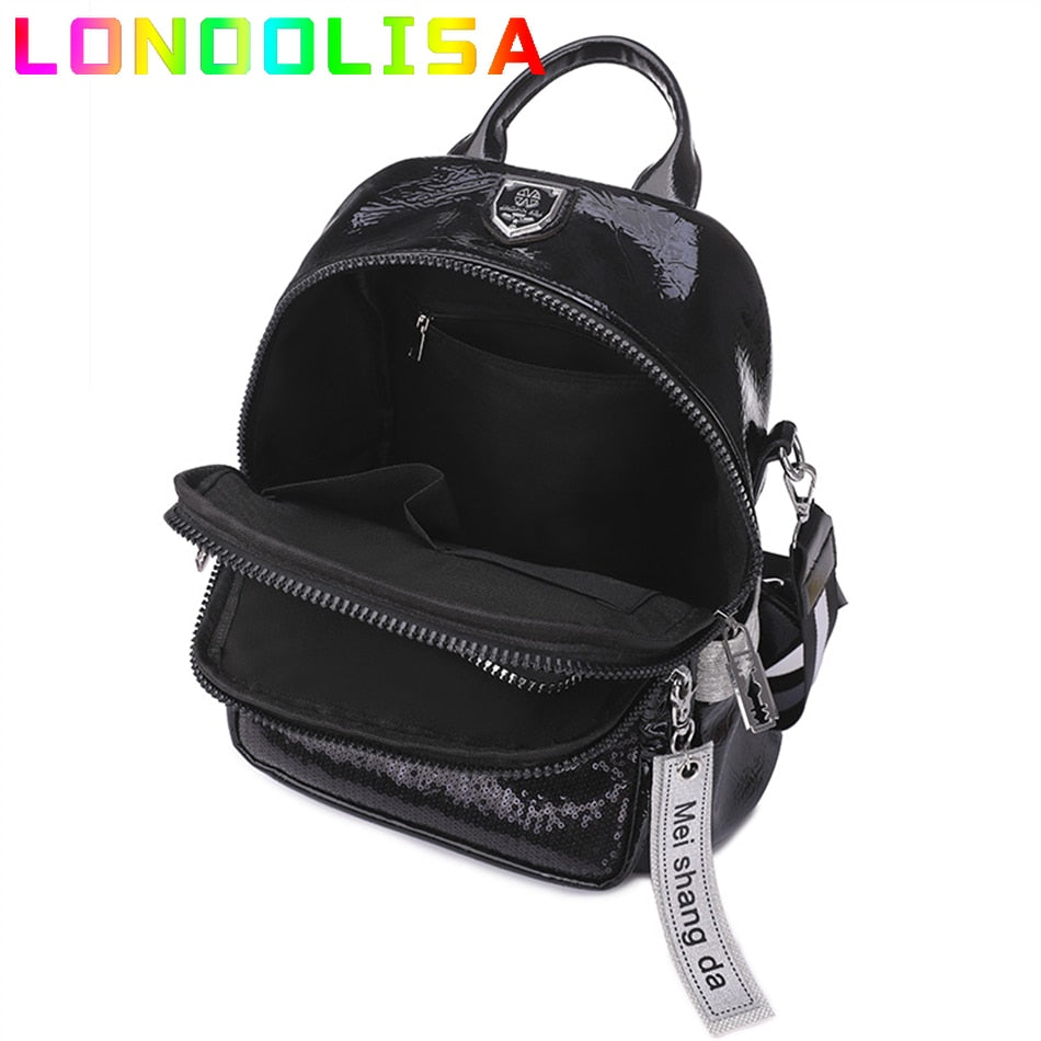 Fashion Sequins Women&#39;s Backpack High Quality Bookbag Soft Leather School Bags for Teenagers Girls 3 In 1 Ladies Travel Bagpacks - Executive-Skincare