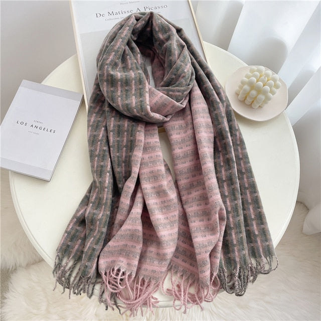 Luxury Plaid Scarf Winter Warm Cashmere Women Long Pashmina Foulard Female Scarves Lady Tassel Shawl Wraps 2022 Design New - Executive-Skincare