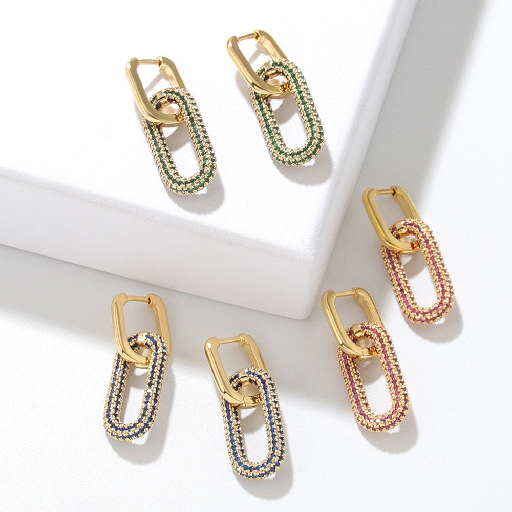 Gold Color Geometric O-shaped Two Oval Hoop Earrings for Women Small Circle Ear Buckle Pendant Earring 2023 New Punk Jewelry