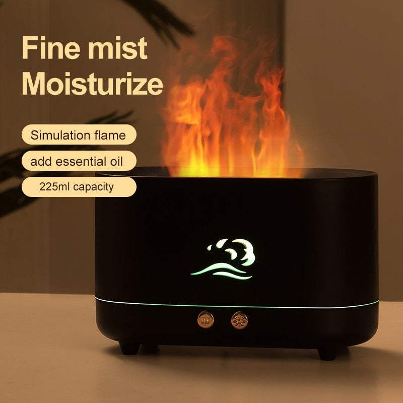 Essential Oil Diffuser Simulation Flame Ultrasonic Humidifier Home Office Air Freshener Fragrance - Executive-Skincare