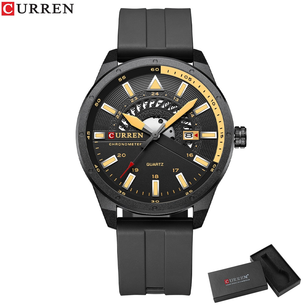 CURREN Fashion Men Watch Top Brand Luxury Waterproof Sport Mens Watches Silicone Automatic Date Military Wristwatch - Executive-Skincare