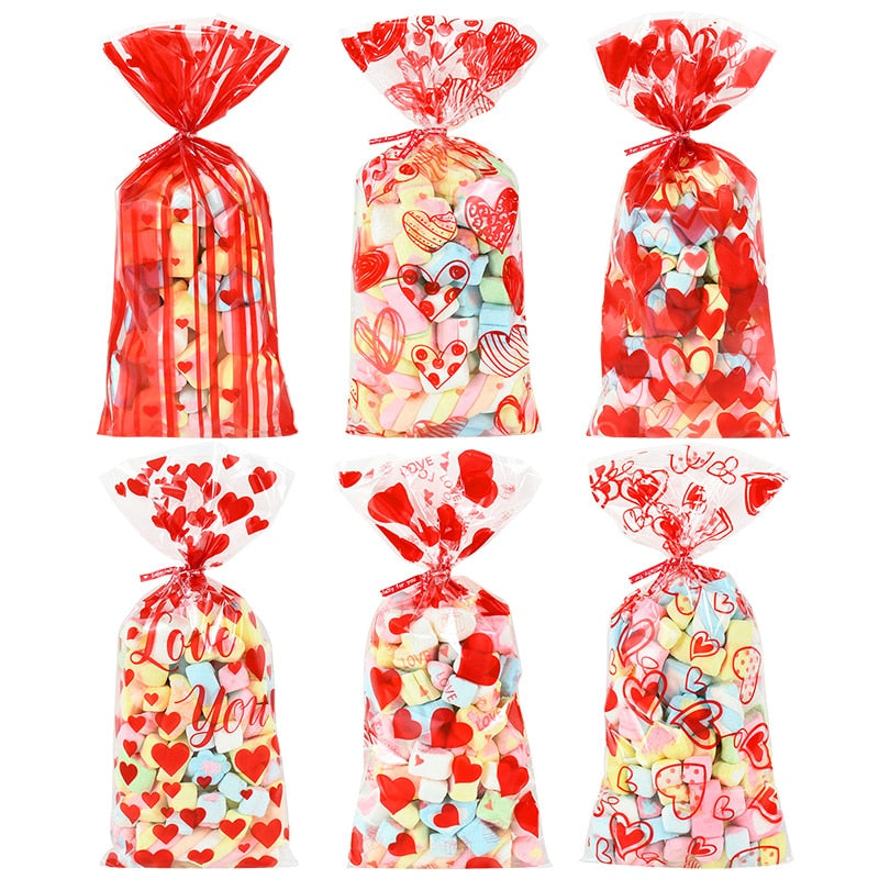 60pcs/lot Red Heart Love Design Candy Bag Plastic Transparent Cellophone Gift Bags For Valentine&#39;s Day Wedding Party Decoration - Executive-Skincare