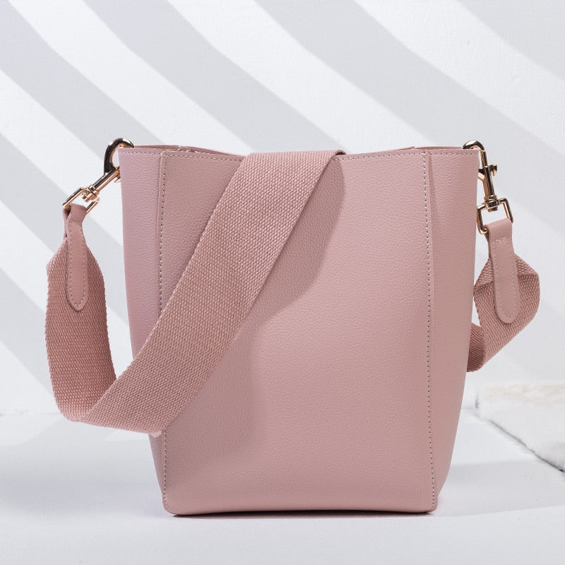 NIGEDU brand design bucket Shoulder bag for Women handbags PU leather messenger bags wide shoulder straps ladies big totes bolsa - Executive-Skincare