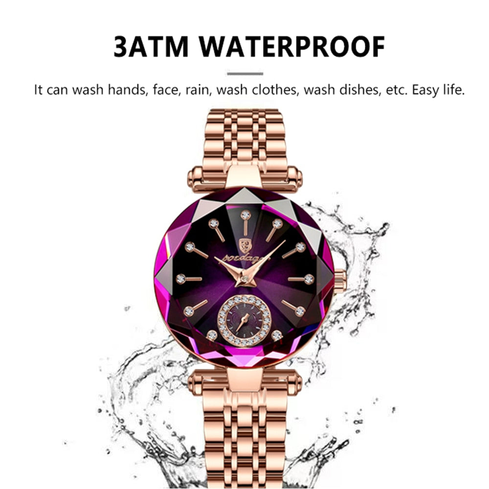 POEDAGAR Watch for Women Luxury Jewelry Design Rose Gold Steel Quartz Wristwatches Waterproof Fashion Swiss Brand Ladies Watches - Executive-Skincare