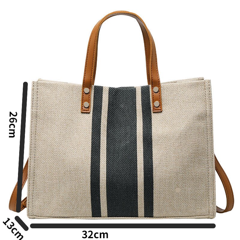 Women Canvas Handbags Lady Shoulder Bag Casual Tote Stripe Briefcase Crossbody - Executive-Skincare