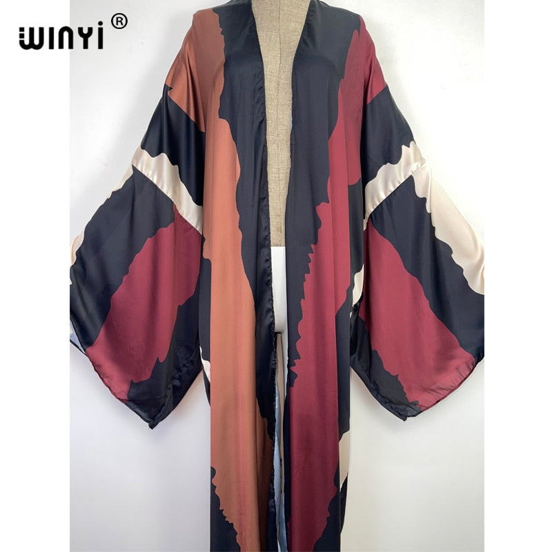 European 2022 WINYI Women Cardigan Loose Long Dress Cocktail Party Boho Maxi beach Holiday Batwing Sleeve kimono Robe dress - Executive-Skincare