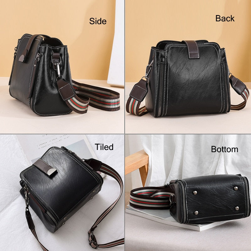 Women Designer Shoulder Bags Messenger Bags Retro Stitching Ladies PU Leather Crossbody Bags Handbag - Executive-Skincare