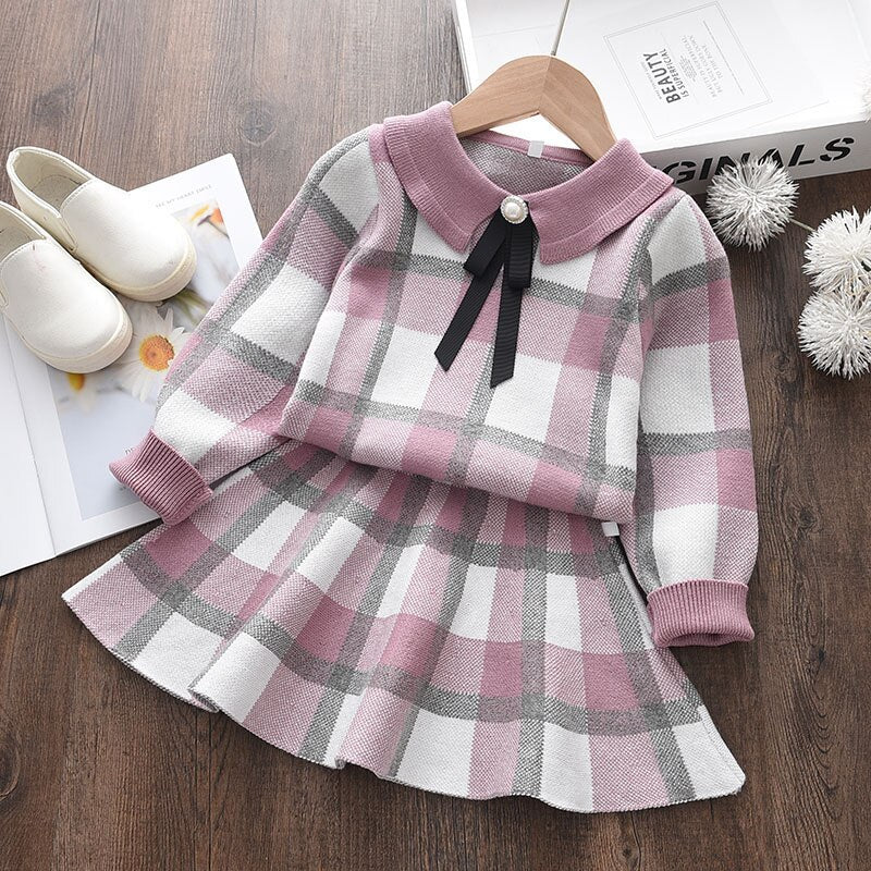 2022 New Girl Sweater Clothes Children Winter Dress Bow Doll Collar Clothes Coat Casual Dress Sweater Christmas Girls Suits - Executive-Skincare