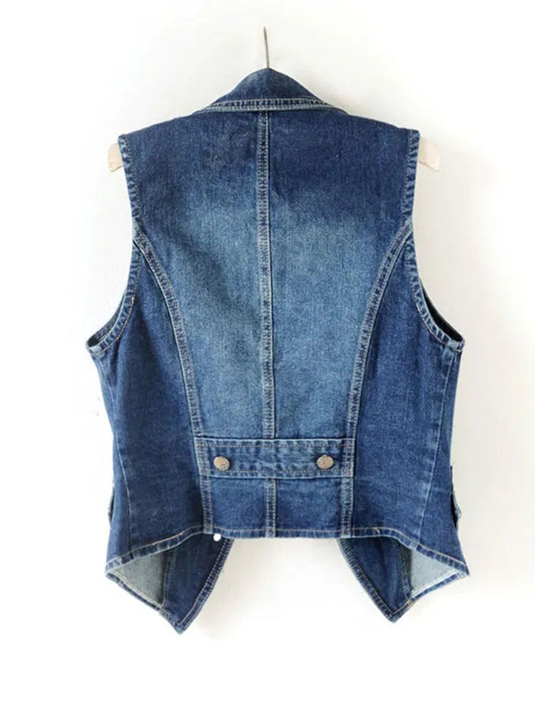 JMPRS Women Denim Vest Fashion Zipper Spring Jeans Jacket Sleeveless Loose Short Coat Causal Blue Waistcoats 5XL - Executive-Skincare