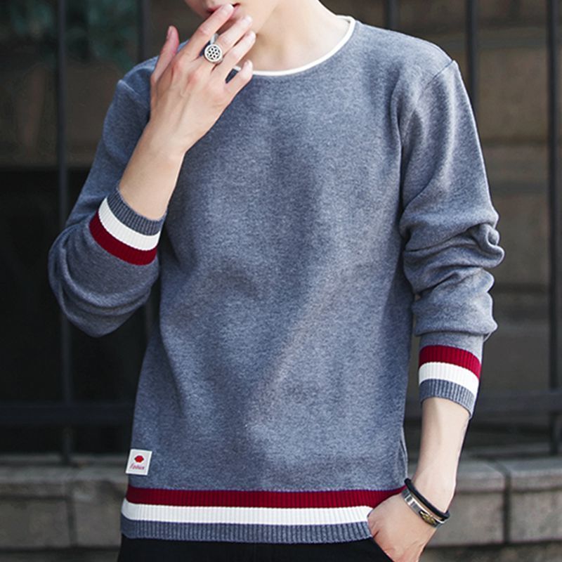 Stylish Solid Color O-Neck Knitted Spliced All-match Sweater Men&#39;s Clothing 2022 Autumn New Casual Pullovers Loose Korean Tops - Executive-Skincare