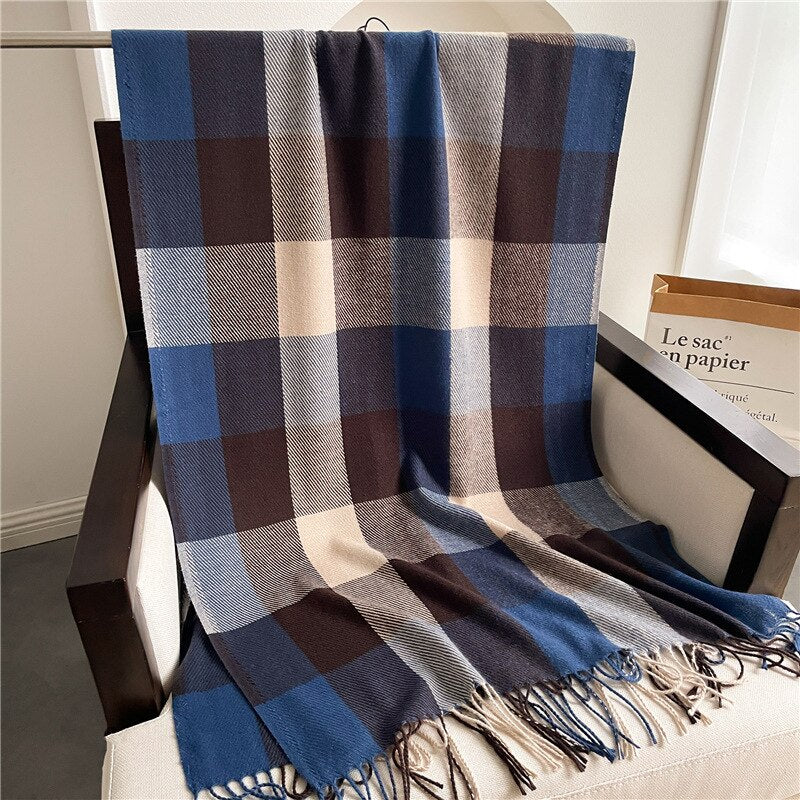 Luxury Brand Winter Plaid Women&#39;s Cashmere Scarf Warm Shawls and Wraps Thicked Wool Pashmina Female Blanket Scarves - Executive-Skincare