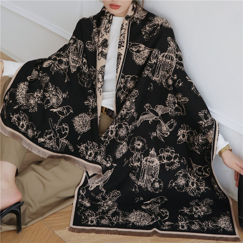 Fashion Winter Warm Cashmere Shawl Scarf for Women Design Neckerchief Pashmina Head Scarves Wrap Femal Poncho Echarpe Bandana - Executive-Skincare