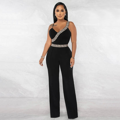 Spring Summer Fashion Jumpsuit Women&#39;s Printed Sexy V-Neck Sling High Waist Straight Pants Elegant Commuter Jumpsuit Women - Executive Quality Store