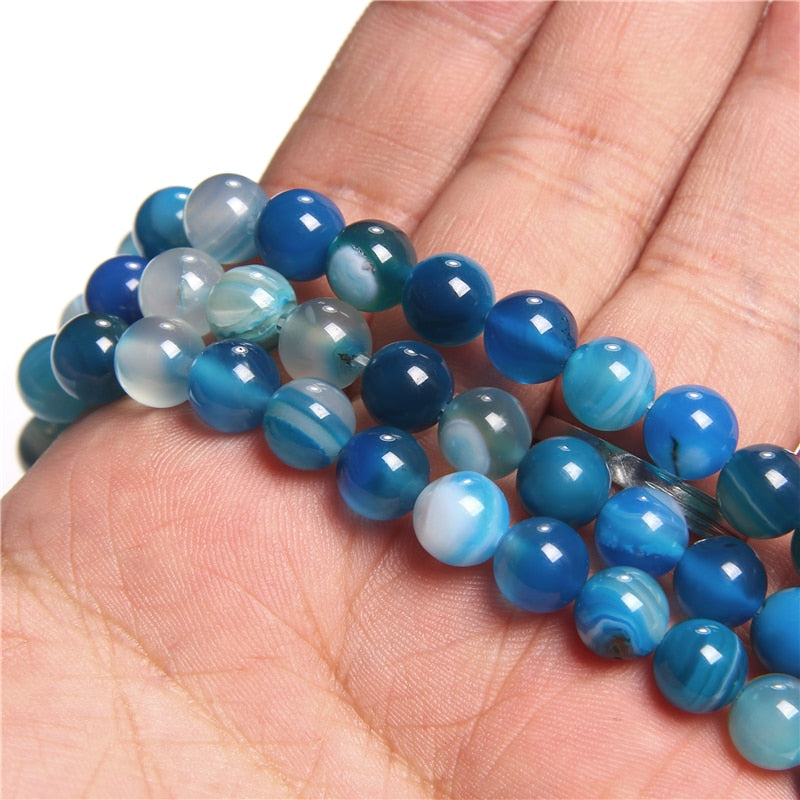 6 8 10 MM  Matte Natural Stone Beads Polished Blue Stripes Agates Stone Beads Diy Spacer loose Beads for Jewelry Making bracelet - Executive-Skincare