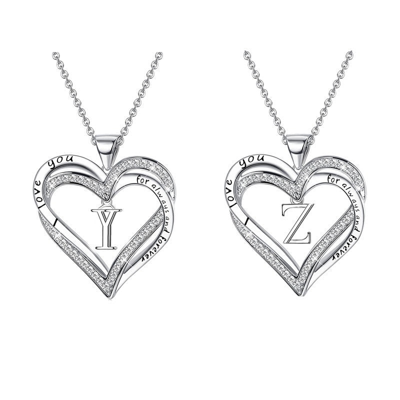 Luxury Designer Heart Crystal Necklace for Women 26 Letter Pendant Couple Name Initial Necklace Valentines Day Gift Collare - Executive-Skincare