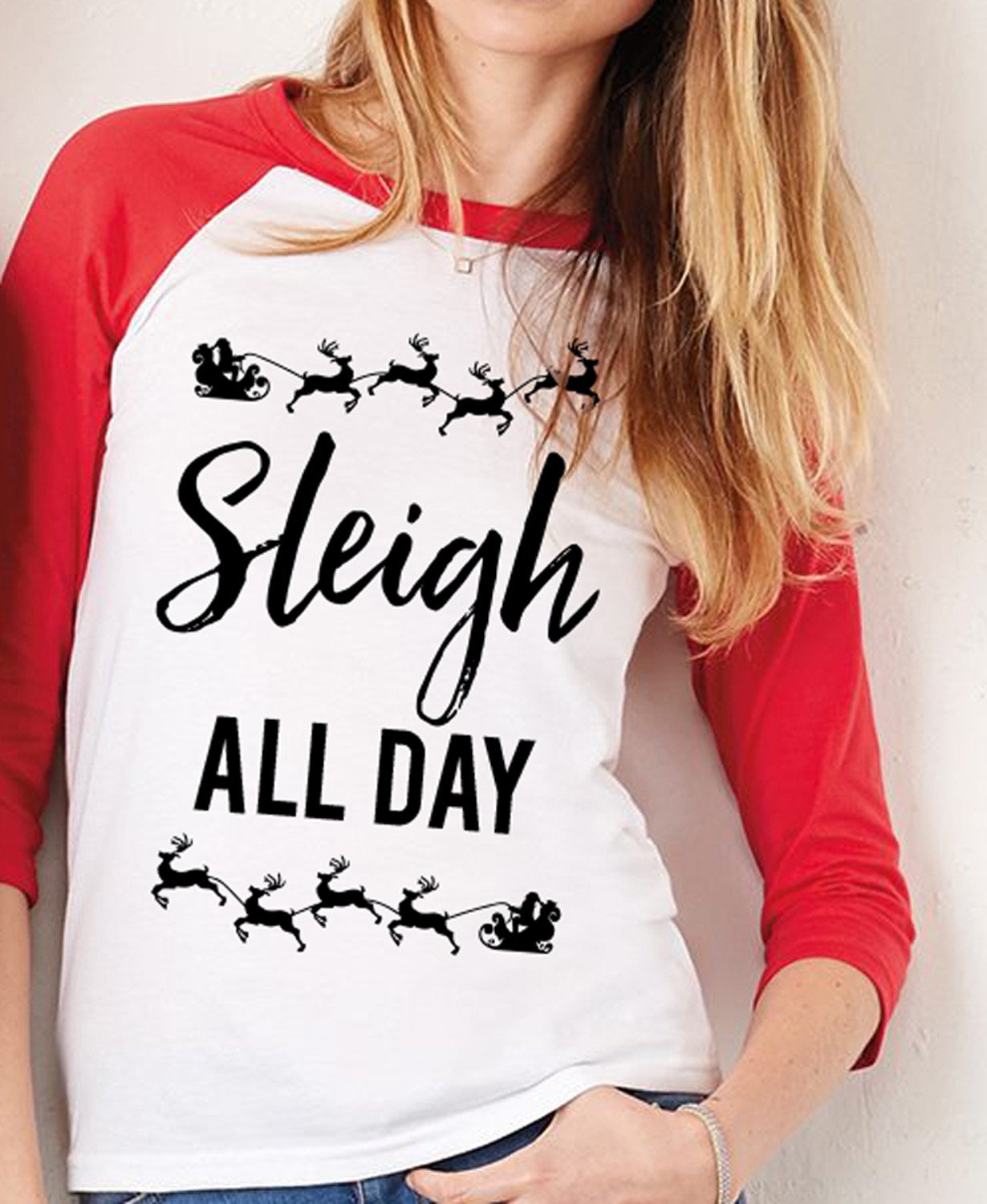 SLEIGH ALL DAY Christmas Red Baseball Tee - Executive-Skincare