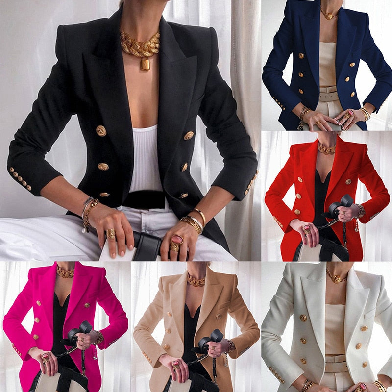 Spring Women Coat Blazer Female Autumn New Long Sleeve Double Breasted - Executive-Skincare