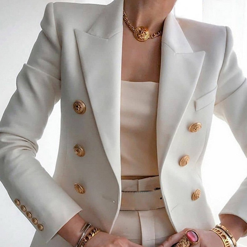 Spring Women Coat Blazer Female Autumn New Long Sleeve Double Breasted - Executive-Skincare