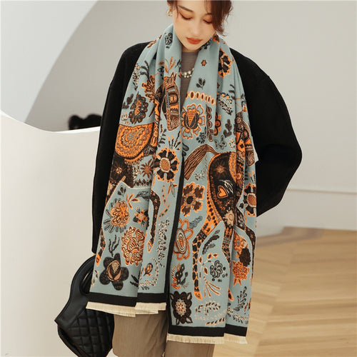 Thick Cashmere Scarf Hijab for Women Print Double sided Solid Pashmina - Executive-Skincare