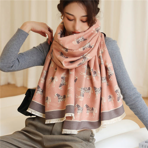 Thick Cashmere Scarf Hijab for Women Print Double sided Solid Pashmina - Executive-Skincare