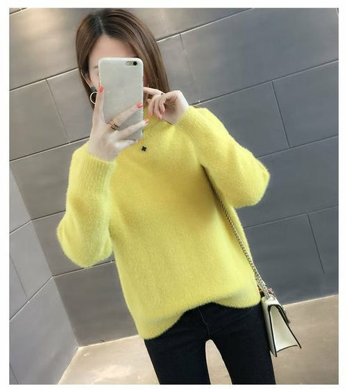 Turtleneck Women Sweater 2021 Autumn Winter Artificial Mink Cashmer - Executive-Skincare