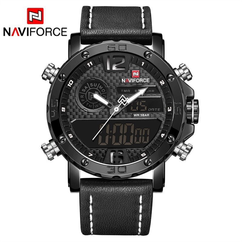 Mens Watches To Luxury Brand Men Leather Sports Watches NAVIFORCE Men&#39;s Quartz LED Digital Clock Waterproof Military Wrist Watch - Executive-Skincare