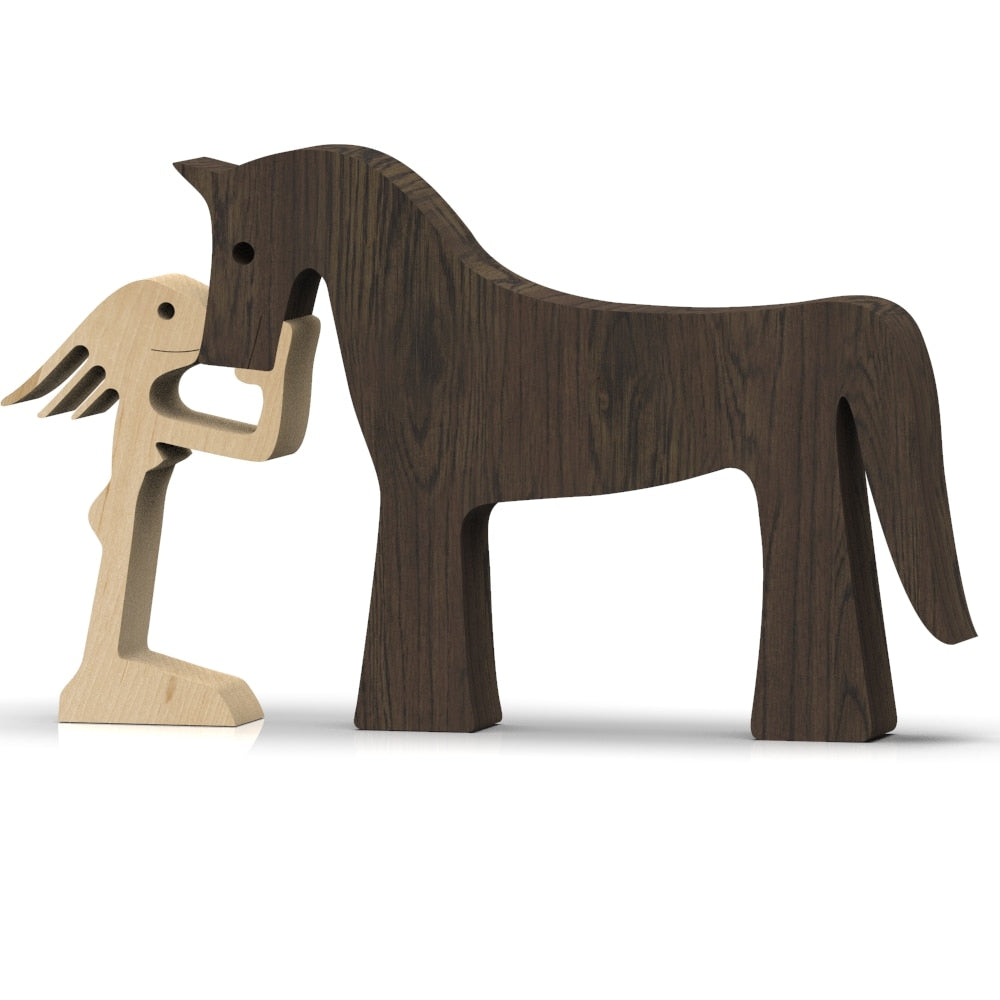 Family Puppy Wood Dog Craft Figurine Desktop Table Ornament Carving Model Home Office Decoration Pet Sculpture Christmas Gift - Executive-Skincare