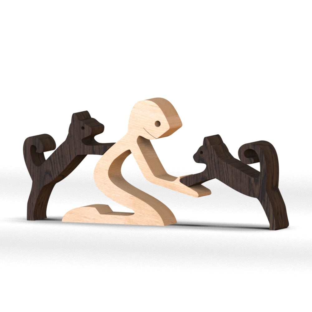 Family Puppy Wood Dog Craft Figurine Desktop Table Ornament Carving Model Home Office Decoration Pet Sculpture Christmas Gift - Executive-Skincare