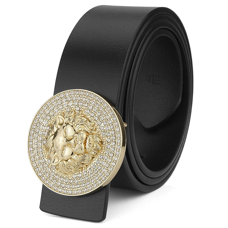 Fashion Lion buckle designer belts men high quality genuine leather luxury Waist Strap classic black casual male cowhide belts - Executive-Skincare