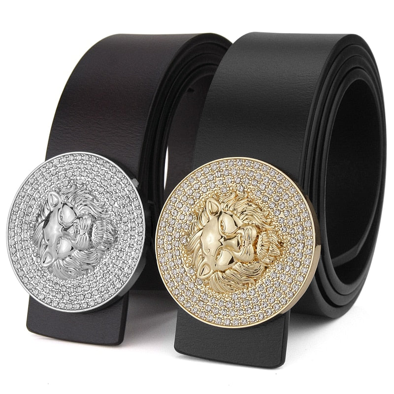 Fashion Lion buckle designer belts men high quality genuine leather luxury Waist Strap classic black casual male cowhide belts - Executive-Skincare