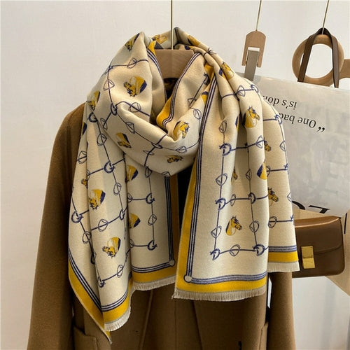 Winter Cashmere Scarf for Women Shawl Luxury Warm Print Thick Blanket - Executive-Skincare