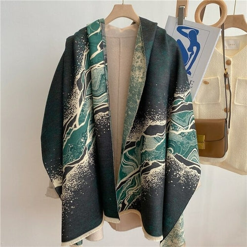 Winter Cashmere Scarf for Women Shawl Luxury Warm Print Thick Blanket - Executive-Skincare