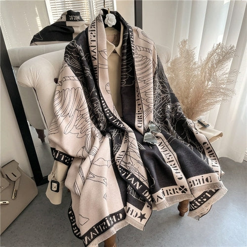 Winter Cashmere Scarf for Women Shawl Luxury Warm Print Thick Blanket - Executive-Skincare