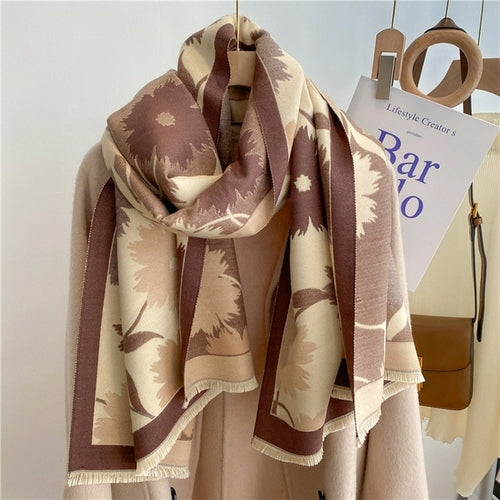 Winter Cashmere Scarf for Women Shawl Luxury Warm Print Thick Blanket - Executive-Skincare