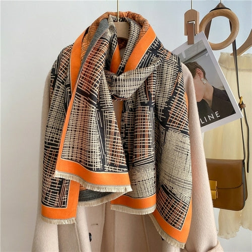 Winter Cashmere Scarf for Women Shawl Luxury Warm Print Thick Blanket - Executive-Skincare