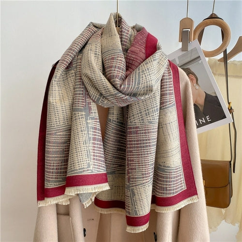 Winter Cashmere Scarf for Women Shawl Luxury Warm Print Thick Blanket - Executive-Skincare